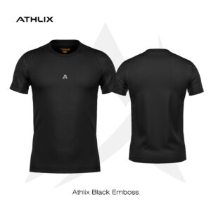 Kaos Olahraga ATHLIX Black Emboss - Baju Running Gym Training Quick Dry Premium